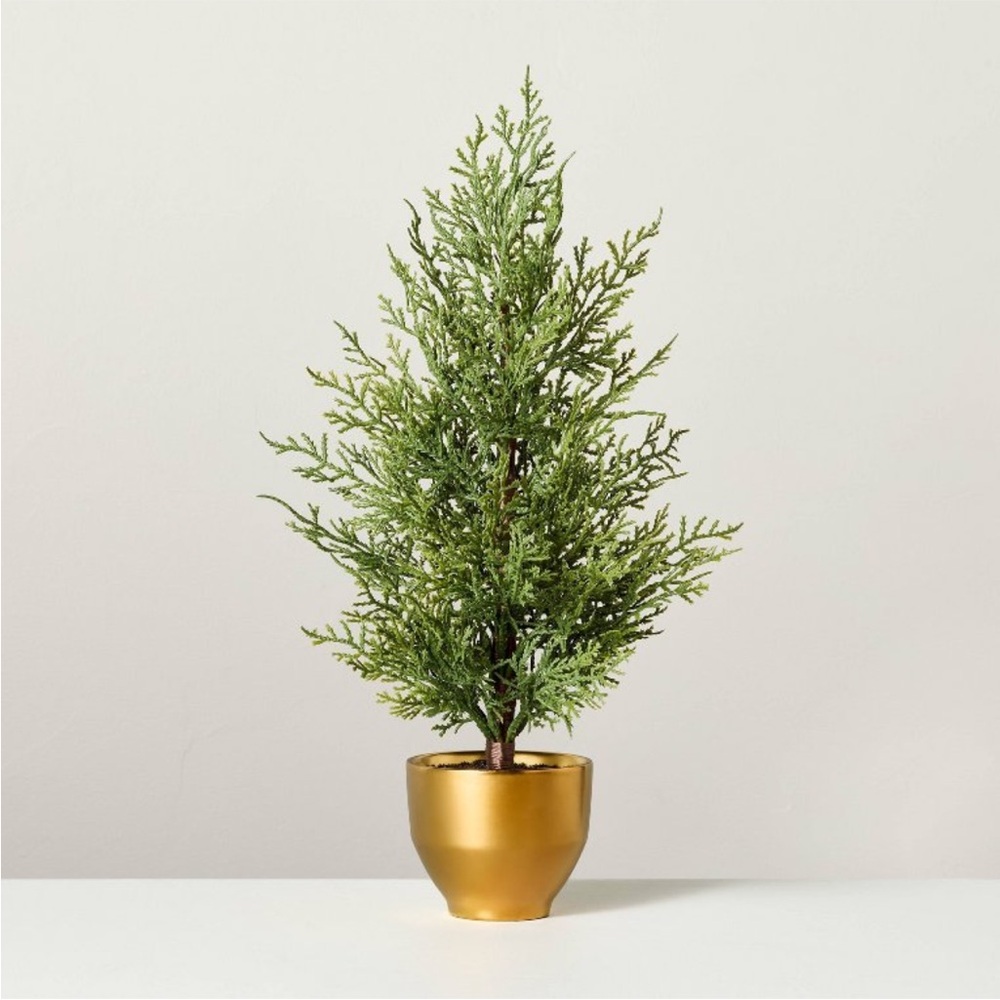 Faux Cypress Tree in Brass Pot - Hearth & Hand with Magnolia 16” LAST ONE